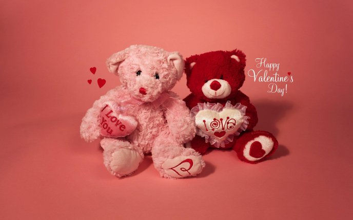 Two fluffy teddy bears - Valentine's Day