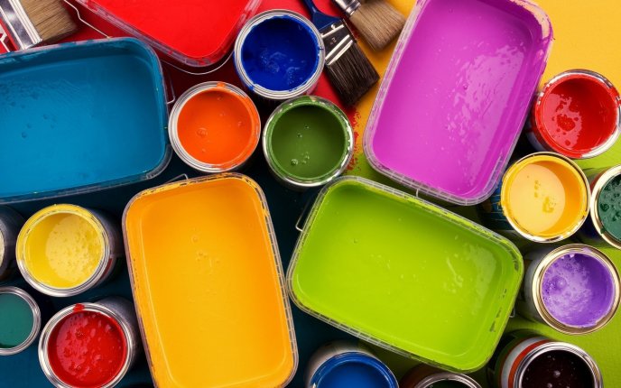 Paints in a palette full of colors - HD wallpaper