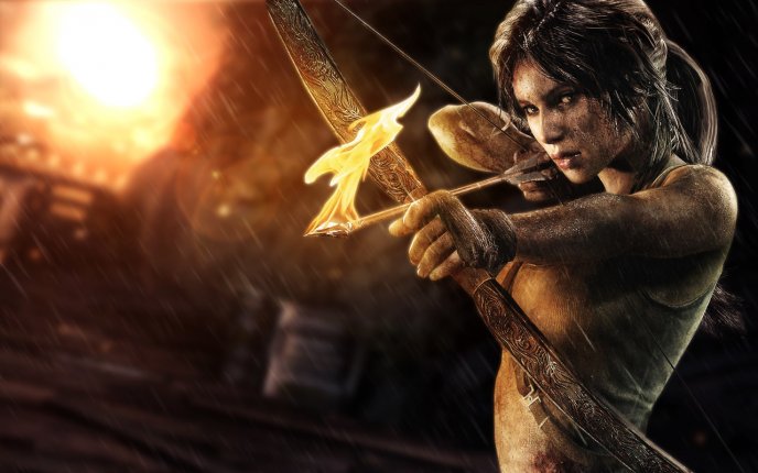 Girl with bow fire - Lara Croft in Tomb Raider 2013