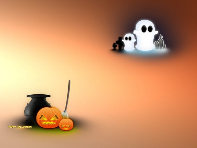 Simple wallpaper for Halloween - ghosts and pumpkins