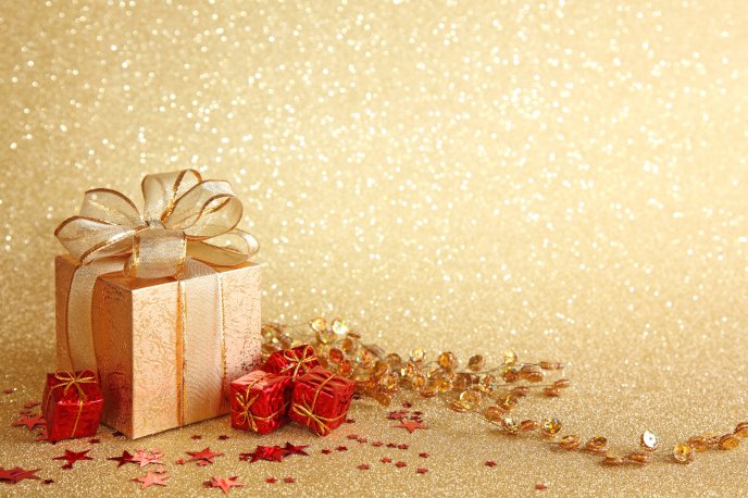 Christmas gift boxes - golden background