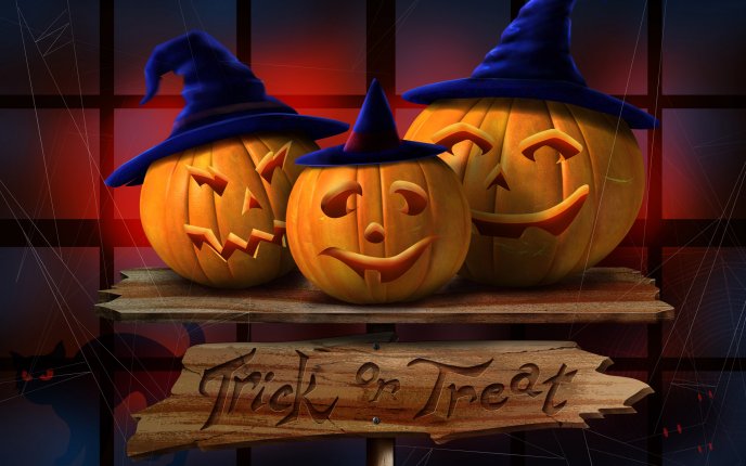 Happy three pumpkins - HD Halloween wallpaper