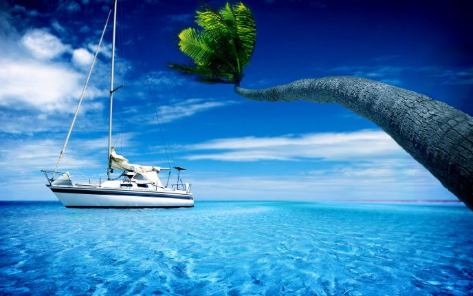 Magic holiday moments on a yacht in the blue water