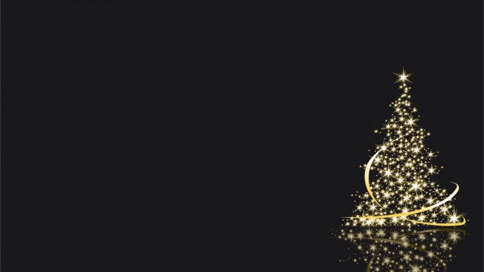 Small golden Christmas tree in the dark night - HD wallpaper