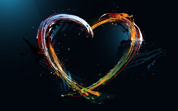 Abstract computer digital art-Color heart on dark background