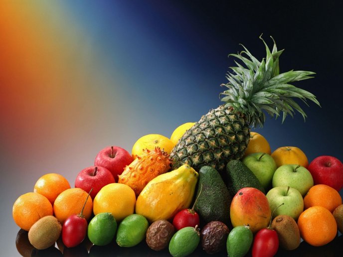 Pineapple is on top of the fruits - Delicious vitamin table