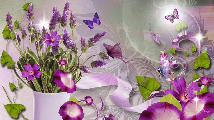 Purple flowers in a vase - magic spring season