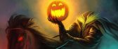 Pumpkin head in the scary Halloween night