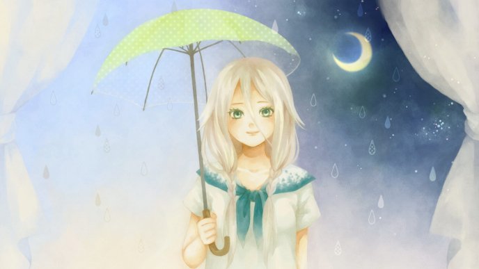 Girl with an umbrella in the night - drawing