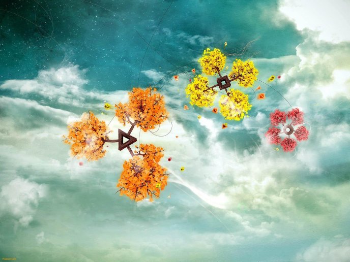 Four seasons on the sky HD abstract wallpaper