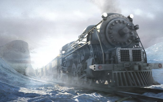 Traveling by train on frozen rails - winter HD wallpaper