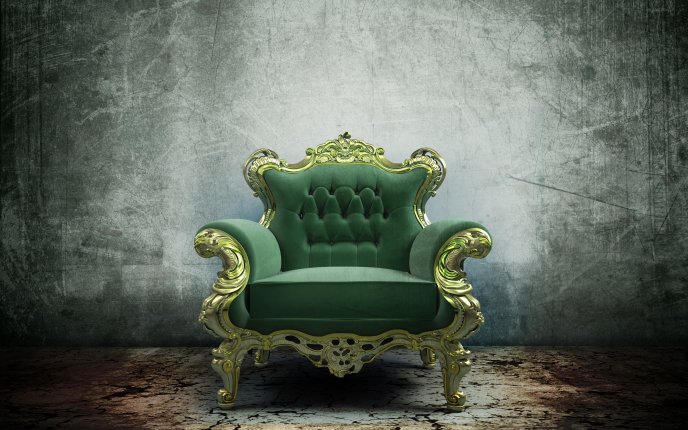 Green throne in a wilderness room