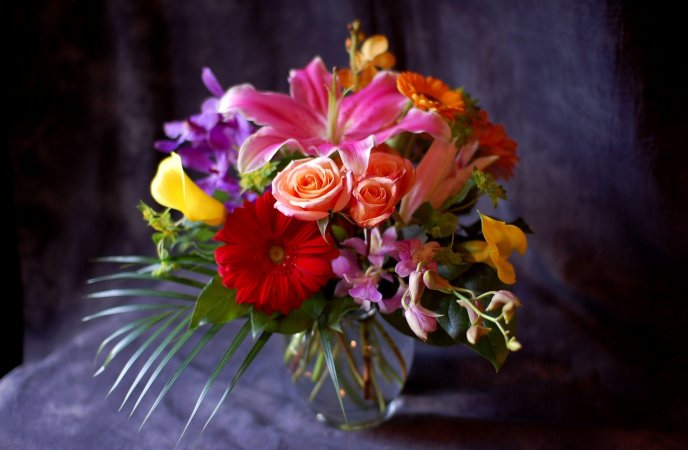 Flowers - gerbera, roses, orchids, lilies- beautiful bouquet