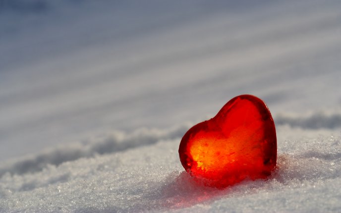 A heart of ice on the white snow