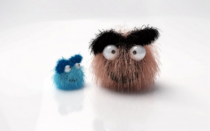 Two little fluffy monsters - funny colored wallpaper