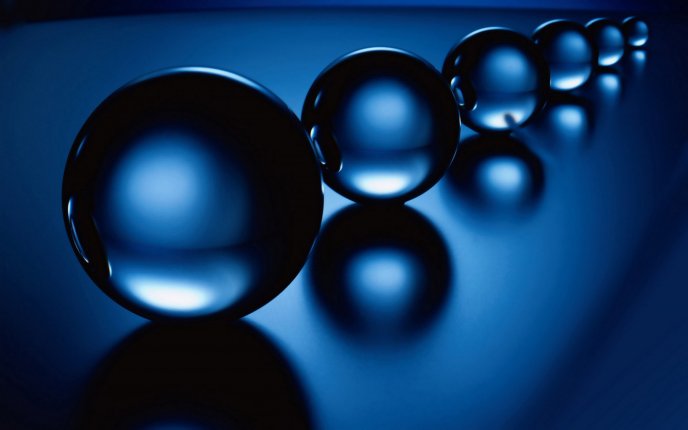 A series of transparent balls - 3D blue wallpaper