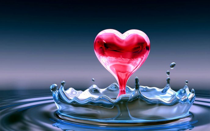 Red heart from water splash - HD wallpaper