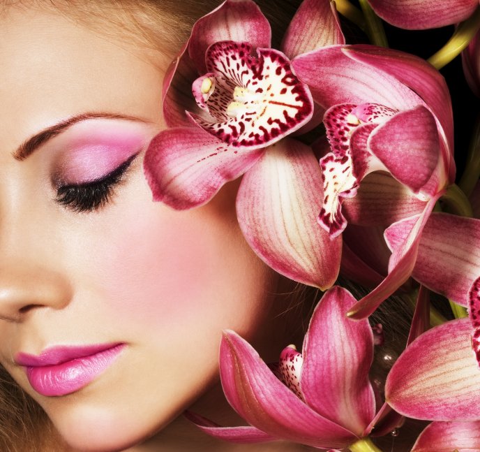 Beautiful pink make-up like an orchid - HD wallpaper