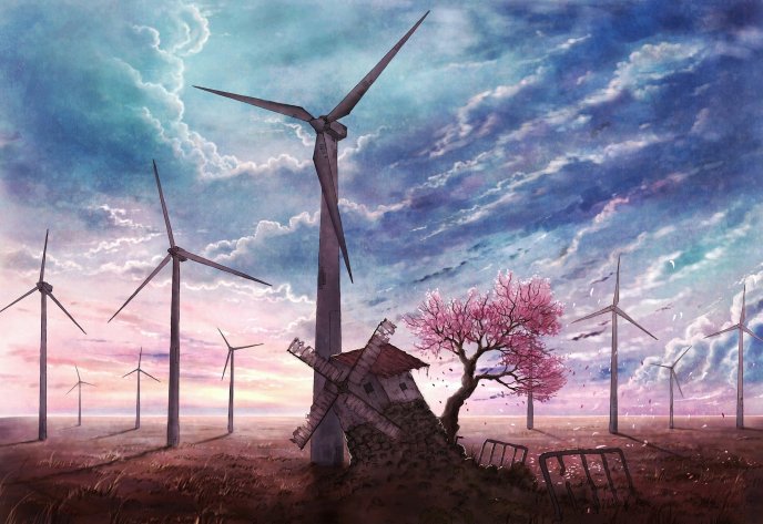 Beautiful drawing with windmills