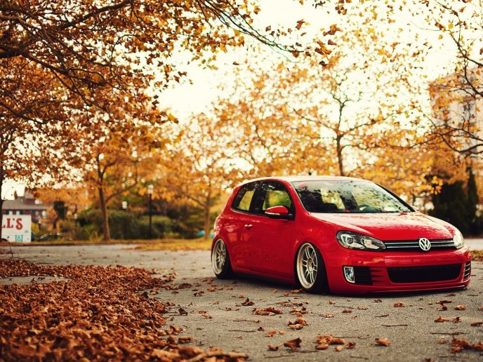 Shiny red Volkswagen Golf - HD wallpaper