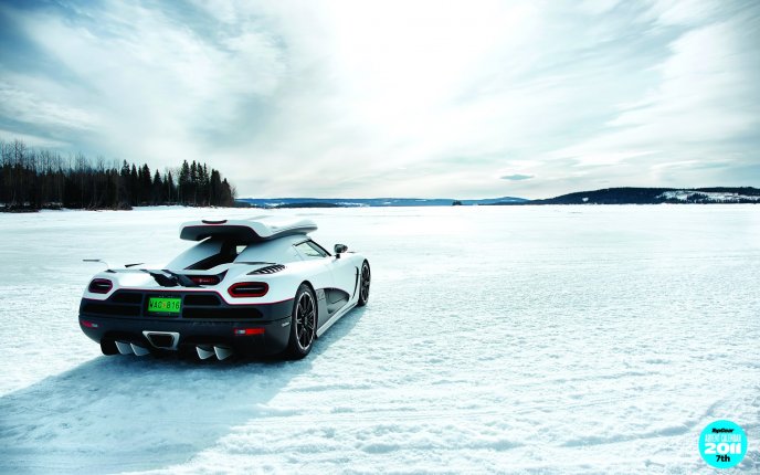 Sport white car on the snow - HD winter wallpaper