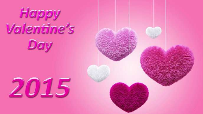 Happy Valentines Day - Pink and white fluffy hearts