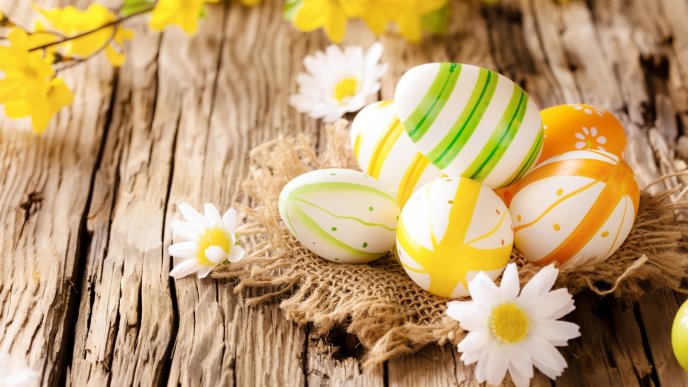 Easter eggs on the wood - Happy Spring Holiday