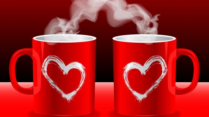 Lovely red cups of coffee - HD wallpaper