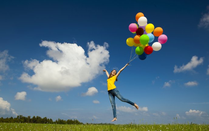Happy day - flying with the balloons