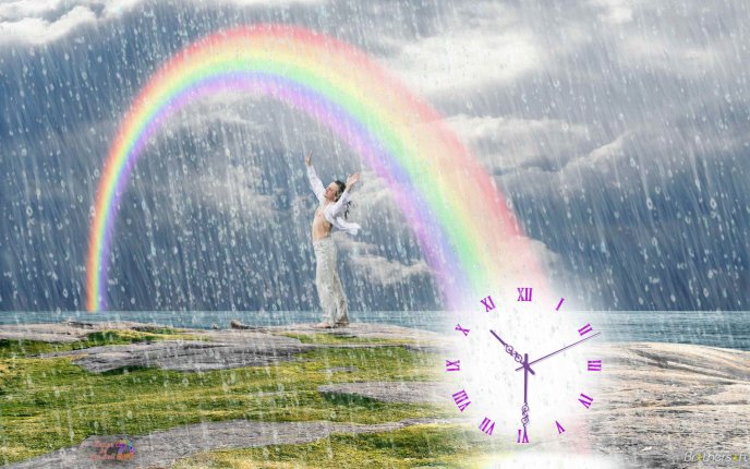 Sun rain and time - beautiful rainbow and relaxing time