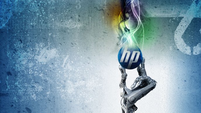 HP logo in a skeleton hand - Abstract wallpaper