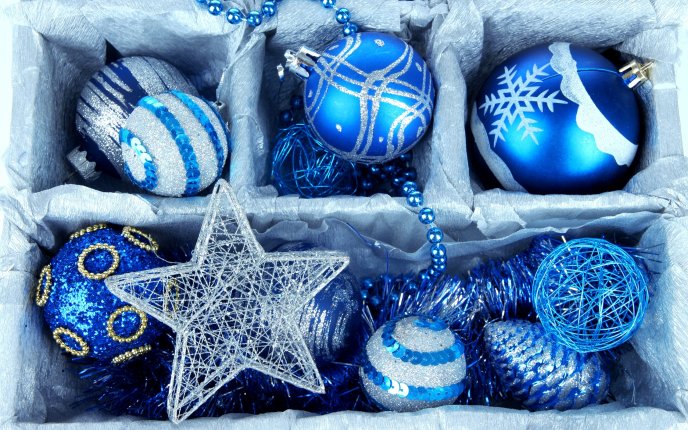 Beautiful blue Christmas accessories - stars and balls