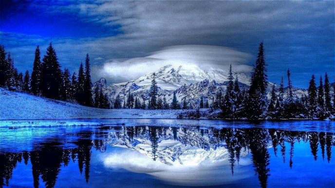 Beautiful winter landscape - mirror of the moon