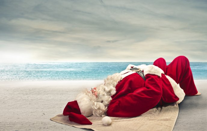 Great holiday for Santa Claus at the seaside