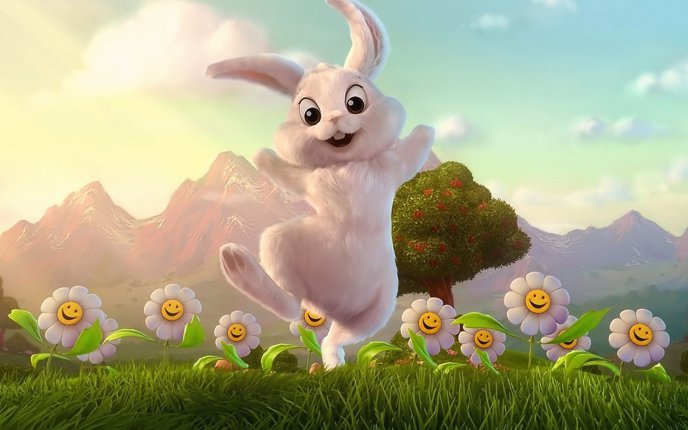 Easter paint - Happy rabbit on the nature