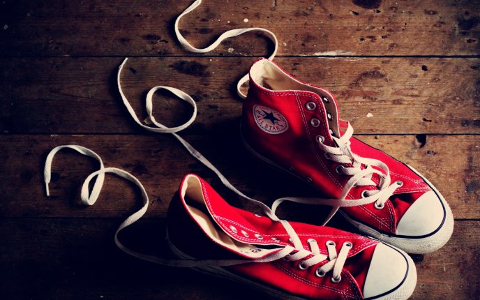 Red Converse on the flour - HD wallpaper shoes