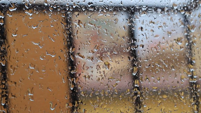 Big water drops on the window - Rainy Autumn day