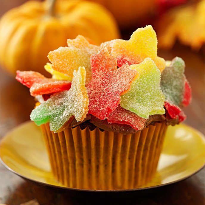 Sweet muffin with colourful jelly leaves-Autumn Candy moment