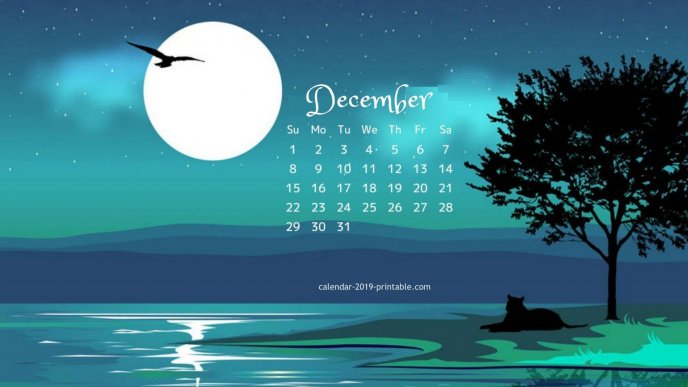 Big moon over the blue water - Calendar December 2019