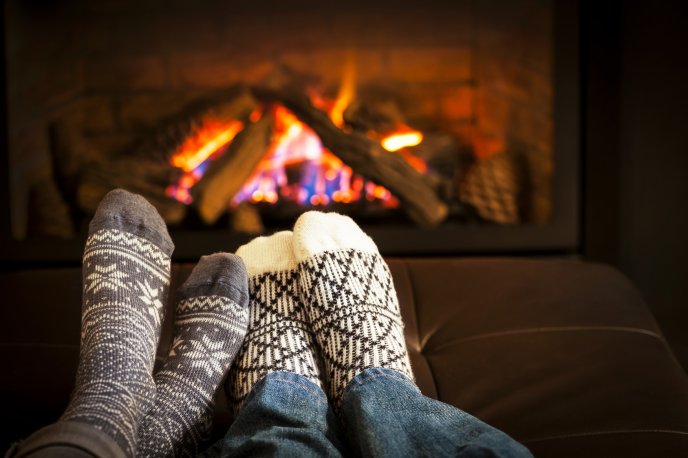 Relaxing time near the warm fire-Love time Christmas holiday