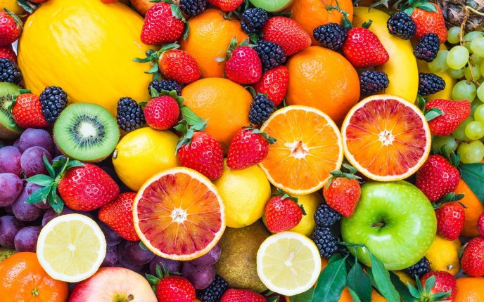 Delicious fruits on background - Vitamin part of life