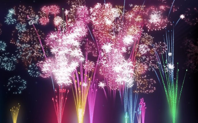 Colorful fireworks on the sky in midnight - Happy New Year