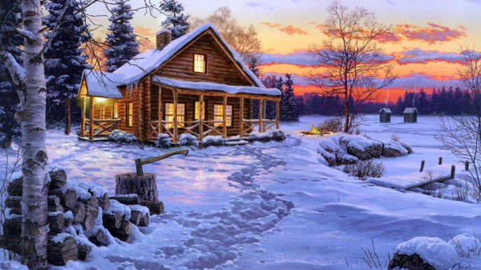 Grandma house in the forest - HD winter wallpaper season