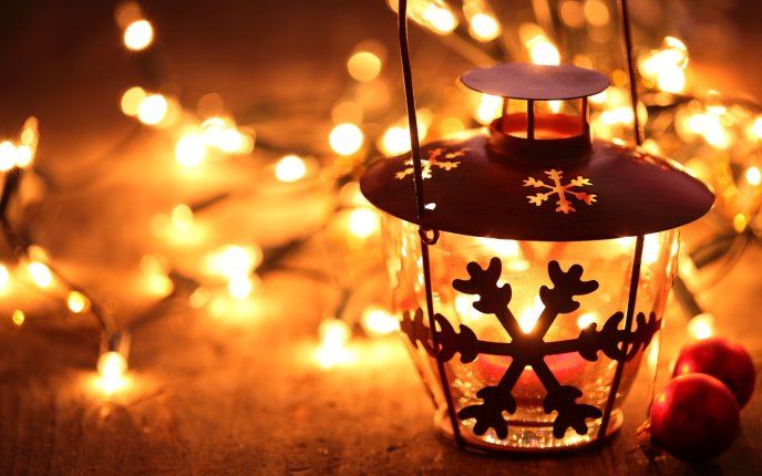 Candle light with big snowflake - HD winter season wallpaper