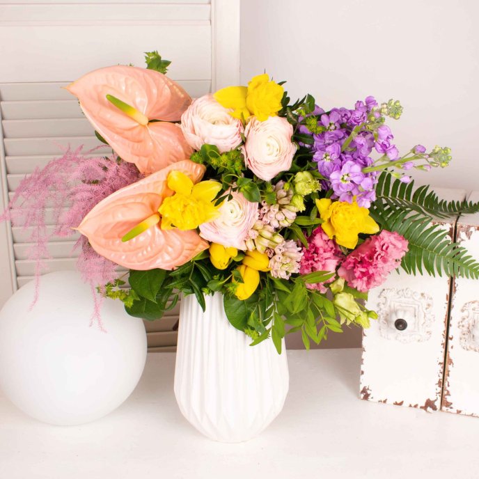 Spring beautiful flowers in a white vase - HD wallpaper