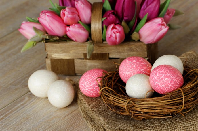 White and pink Easter eggs - Happy Holiday hd wallpaper