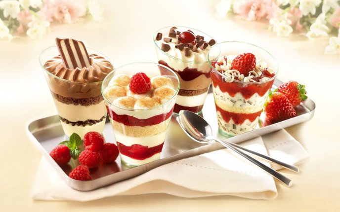 Delicious dessert strawberry raspberry and chocolate