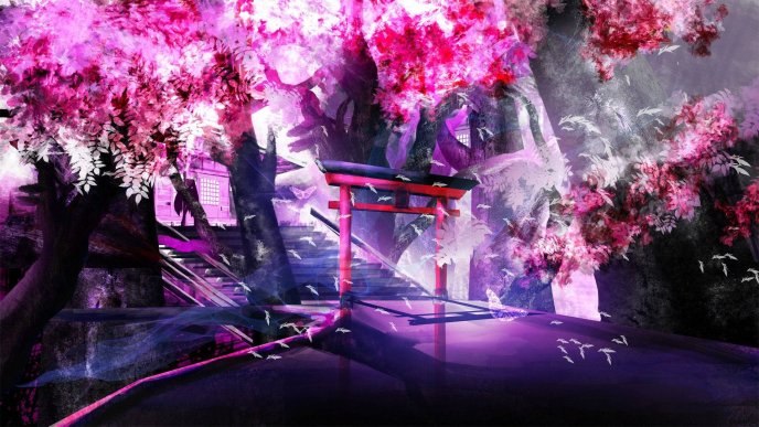 Anime cherry blossom tree - HD landscape wallpaper