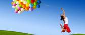 Trying to fly with balloons HD wallpaper