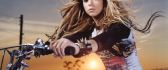 Famous blonde singer - Shakira on a motorbike